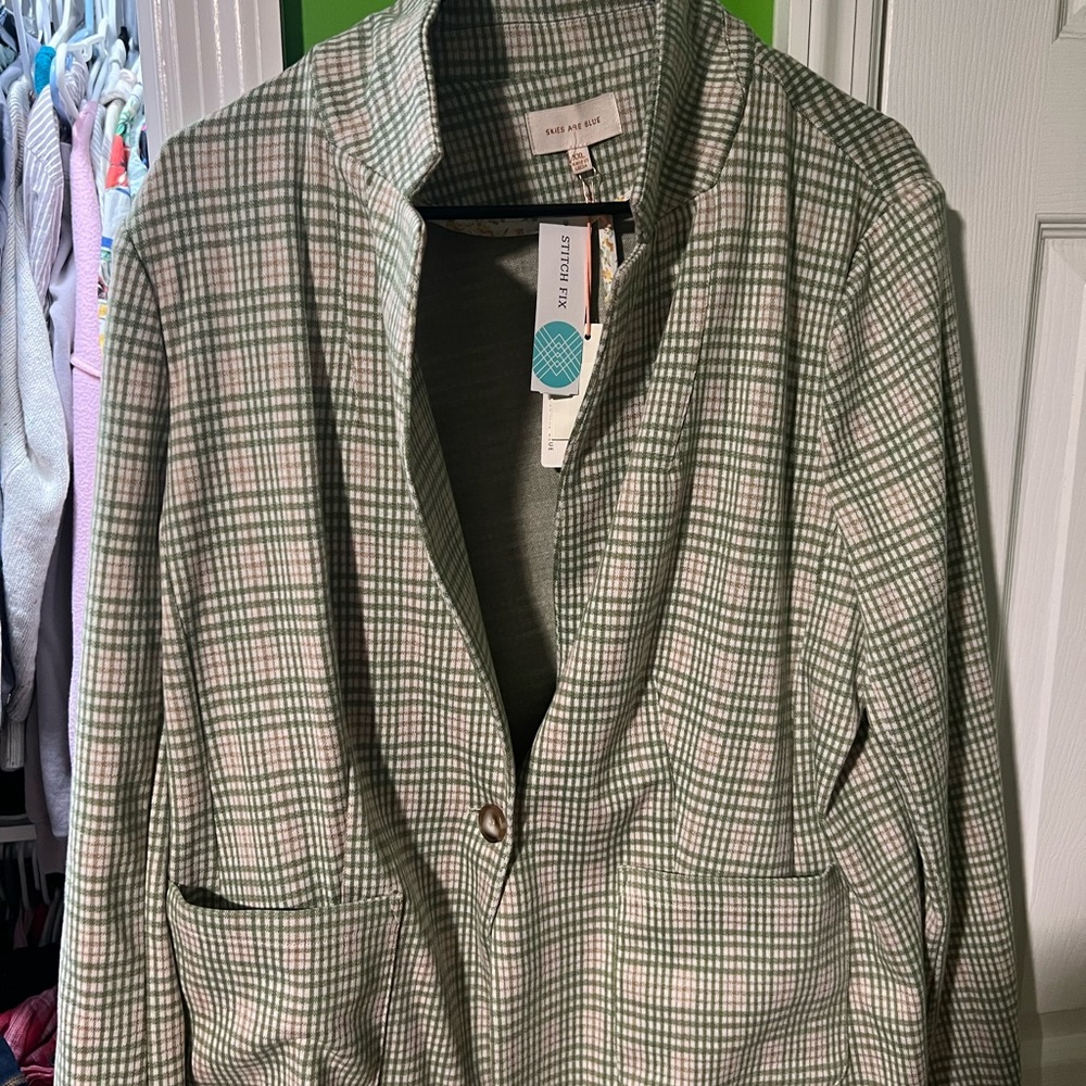 Skies are Blue Plaid Blazer in Green and White